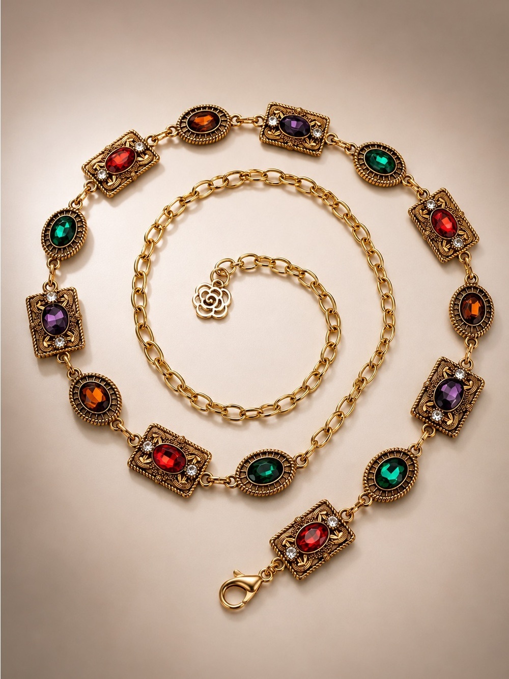 Gold Multicolor Gemstone Link Belt - Picture 6 of 8